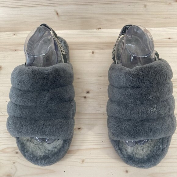 UGG Womens Gray Fluff Yeah Slide Slippers Size 9 Platform Sandal Sheepskin - Picture 2 of 10
